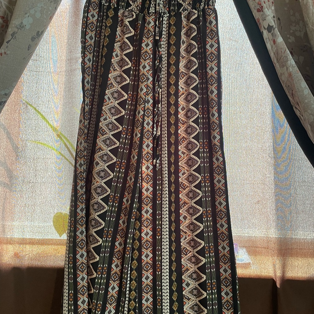 Bohemian Patterned Flowy Pants - Black and Brown
